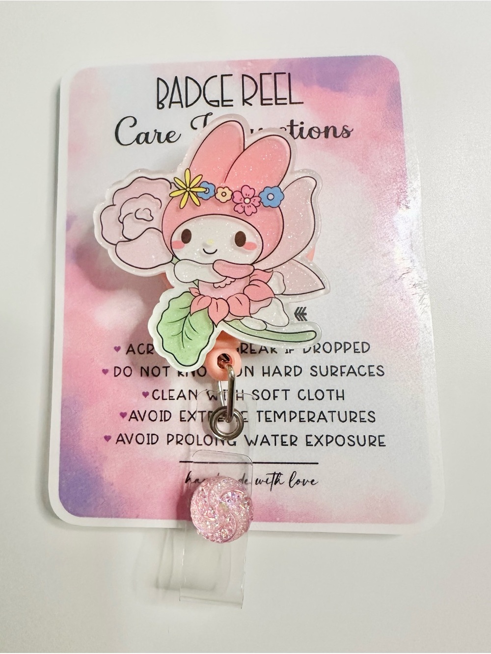My Melody Pink Floral Badge Reel Lanyard